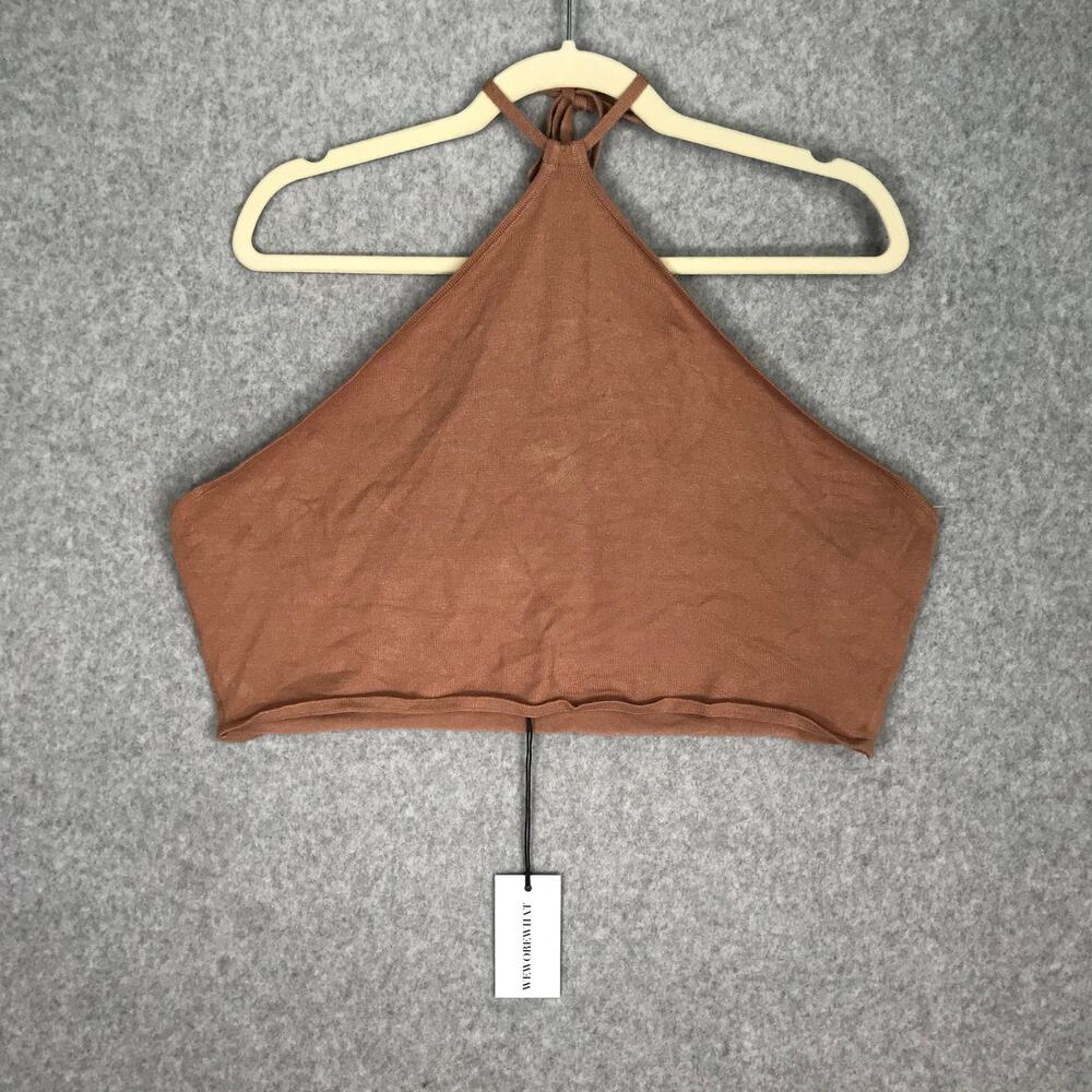 We‎ Wore What Crop Top Womens XL Brown Knit Halter Coastal Rodeo Resort Neutral
